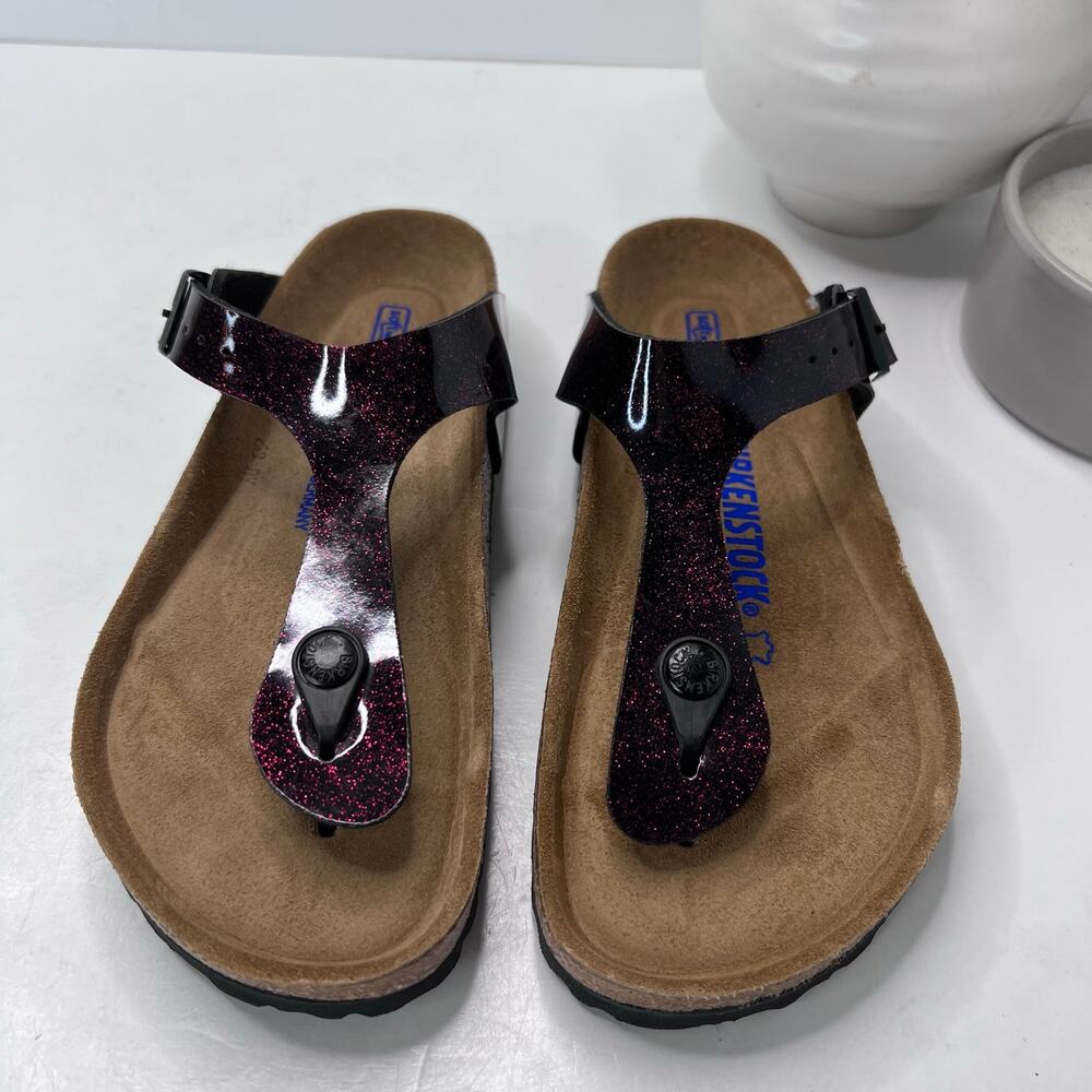 Birkenstock Gizeh Birko Flor Patent Sandal Patent Acai Women 5 NWOB Reg Fit